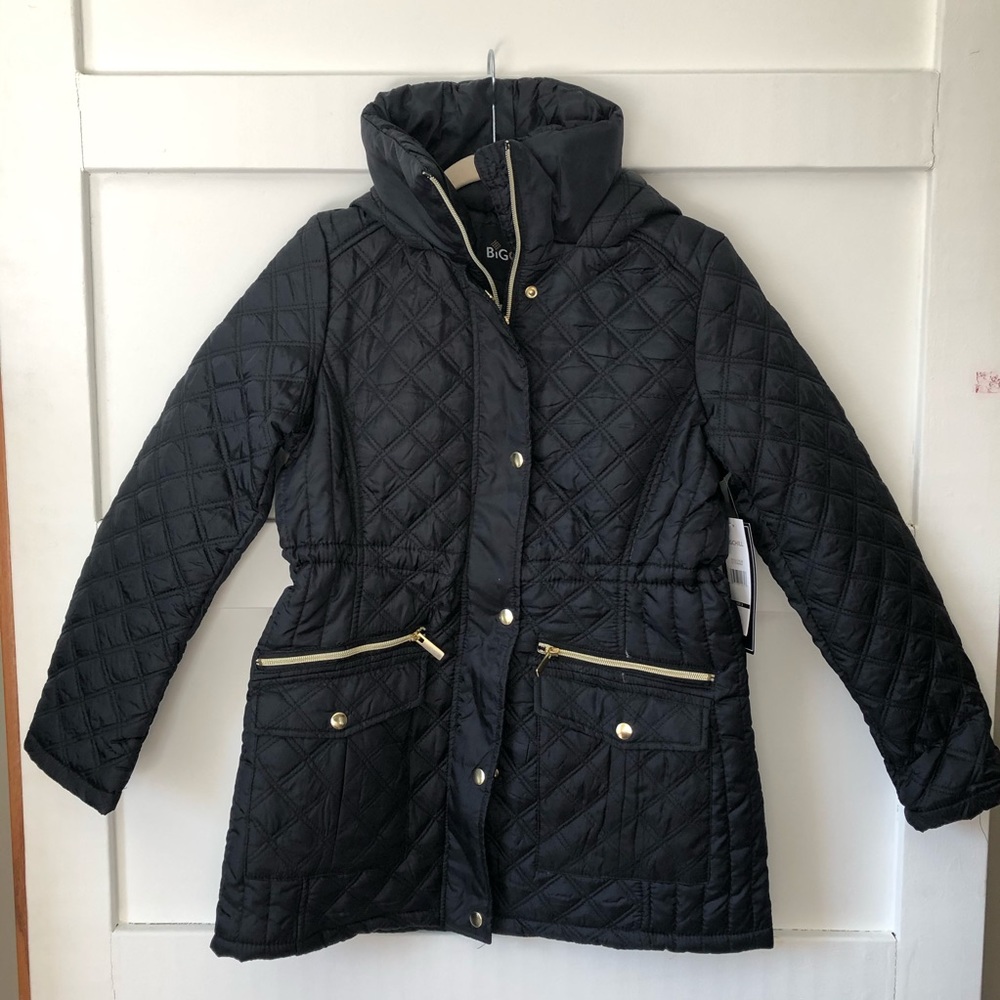 New Hooded Black Quilted Coat jacket small - Picture 1 of 4